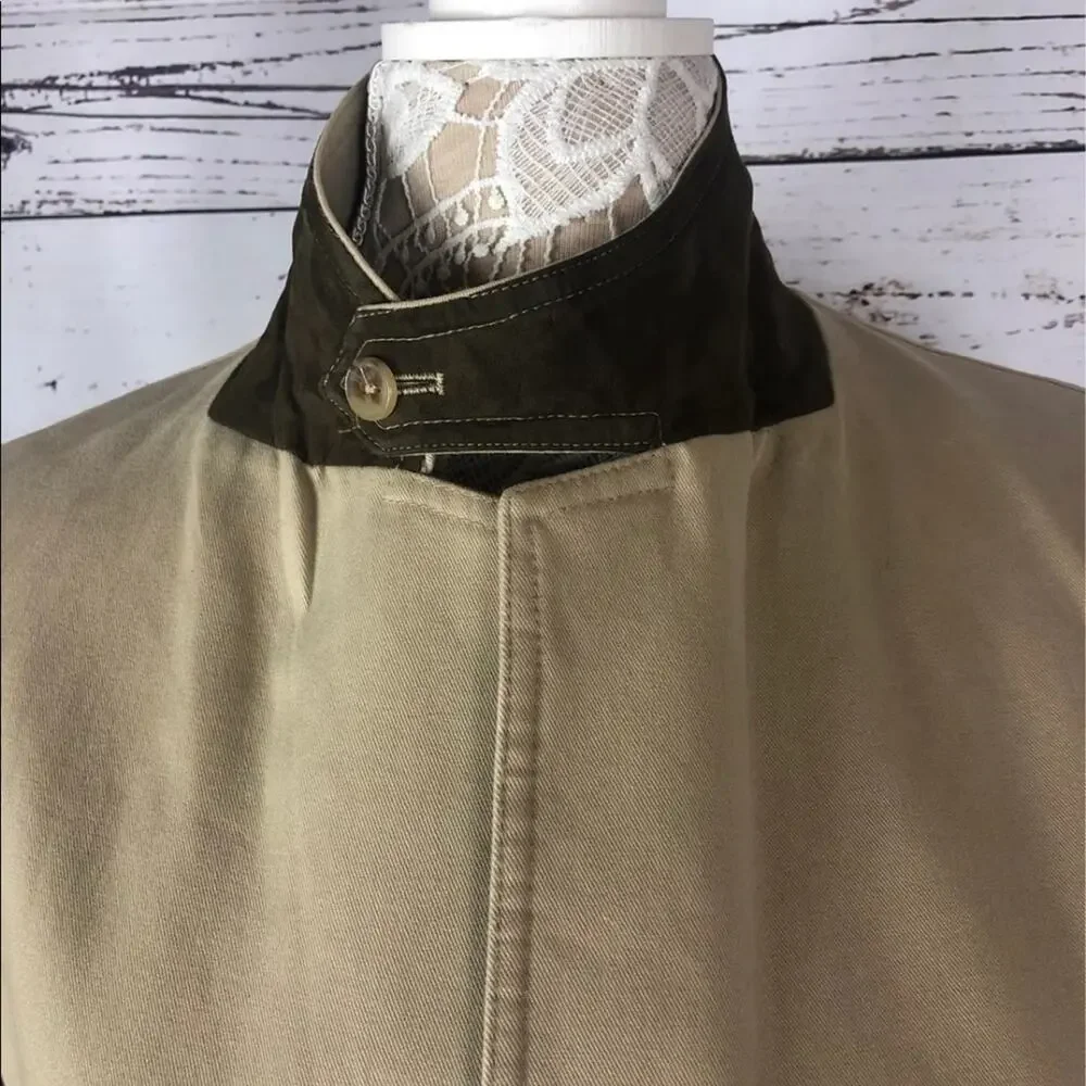 Barn coat stand collar patch elbow Khaki Lands' End 100% cotton 44 R